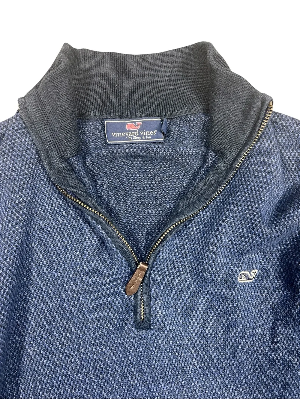 Vineyard Vines Sweater mens Medium Quarter Zip Pullover Navy Blue wool blend
